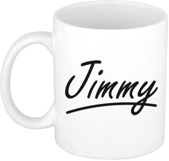 Bellatio Decorations Jimmy Naam koffiemok - beker - met sierlijke letters - wit - 300 ml - Cadeau - Heren