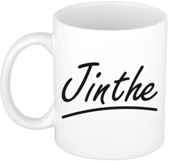 Bellatio Decorations Jinthe Naam koffiemok - beker - met sierlijke letters - wit - 300 ml - Cadeau - Dames