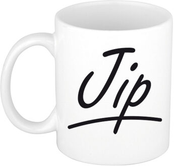Bellatio Decorations Jip Naam koffiemok - beker - met sierlijke letters - wit - 300 ml - Cadeau - Heren