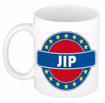 Bellatio Decorations Jip voornaam koffiemok - beker - wit/blauw - 300 ml - Cadeau - Heren - Collega - Vaderdag