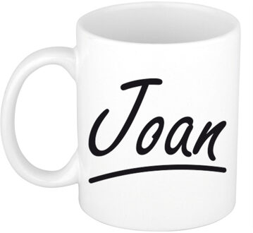 Bellatio Decorations Joan Naam koffiemok - beker - met sierlijke letters - wit - 300 ml - Cadeau - Dames