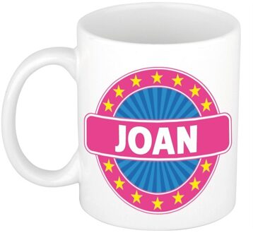 Bellatio Decorations Joan voornaam koffiemok - beker - wit/roze - 300 ml - Cadeau - Dames - Collega - Moederdag