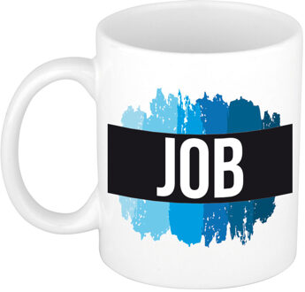 Bellatio Decorations Job naam cadeau koffie mok - beker - met blauw verfstrepen - Cadeau collega - vaderdag