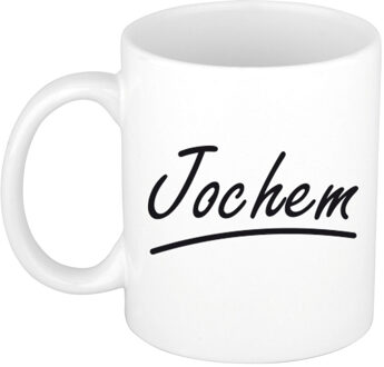 Bellatio Decorations Jochem Naam koffiemok - beker - met sierlijke letters - wit - 300 ml - Cadeau - Heren
