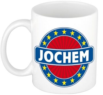 Bellatio Decorations Jochem voornaam koffiemok - beker - wit/blauw - 300 ml - Cadeau - Heren - Collega - Vaderdag Multi