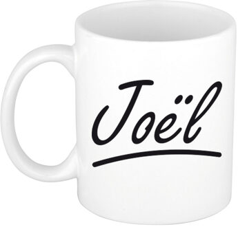 Bellatio Decorations Joel Naam koffiemok - beker - met sierlijke letters - wit - 300 ml - Cadeau - Heren