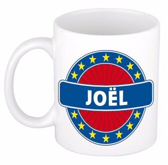 Bellatio Decorations Joel voornaam koffiemok - beker - wit/blauw - 300 ml - Cadeau - Heren - Collega - Vaderdag Multi