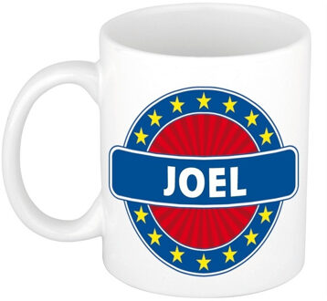 Bellatio Decorations Joel voornaam koffiemok - beker - wit/blauw - 300 ml - Cadeau - Heren - Collega - Vaderdag Multi