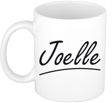 Bellatio Decorations Joelle Naam koffiemok - beker - met sierlijke letters - wit - 300 ml - Cadeau - Dames