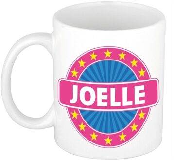 Bellatio Decorations Joelle voornaam koffiemok - beker - wit/roze - 300 ml - Cadeau - Dames - Collega - Moederdag Multi