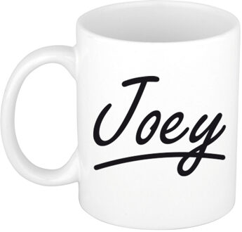 Bellatio Decorations Joey Naam koffiemok - beker - met sierlijke letters - wit - 300 ml - Cadeau - Heren