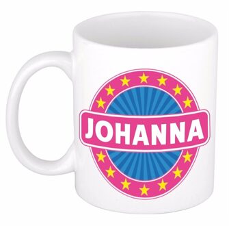 Bellatio Decorations Johanna voornaam koffiemok - beker - wit/roze - 300 ml - Cadeau - Dames - Collega - Moederdag