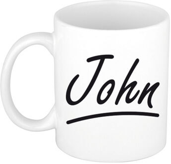 Bellatio Decorations John Naam koffiemok - beker - met sierlijke letters - wit - 300 ml - Cadeau - Heren