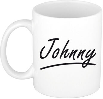Bellatio Decorations Johnny Naam koffiemok - beker - met sierlijke letters - wit - 300 ml - Cadeau - Heren