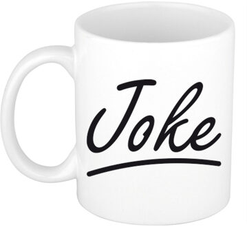 Bellatio Decorations Joke Naam koffiemok - beker - met sierlijke letters - wit - 300 ml - Cadeau - Dames