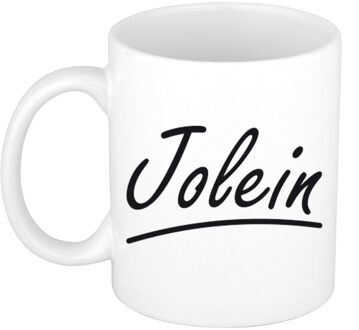 Bellatio Decorations Jolein Naam koffiemok - beker - met sierlijke letters - wit - 300 ml - Cadeau - Dames