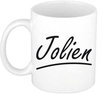Bellatio Decorations Jolien Naam koffiemok - beker - met sierlijke letters - wit - 300 ml - Cadeau - Dames