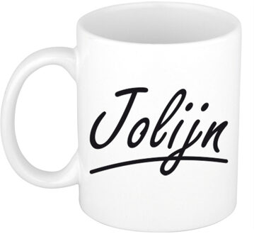 Bellatio Decorations Jolijn Naam koffiemok - beker - met sierlijke letters - wit - 300 ml - Cadeau - Dames