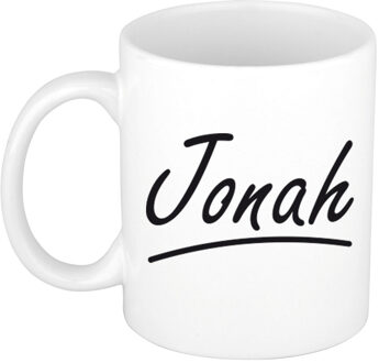 Bellatio Decorations Jonah Naam koffiemok - beker - met sierlijke letters - wit - 300 ml - Cadeau - Heren