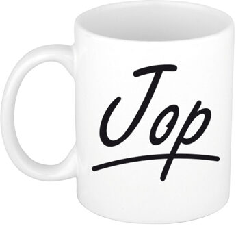 Bellatio Decorations Jop Naam koffiemok - beker - met sierlijke letters - wit - 300 ml - Cadeau - Heren