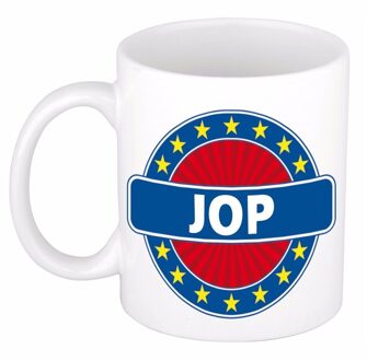 Bellatio Decorations Jop voornaam koffiemok - beker - wit/blauw - 300 ml - Cadeau - Heren - Collega - Vaderdag Multi