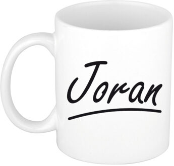Bellatio Decorations Joran Naam koffiemok - beker - met sierlijke letters - wit - 300 ml - Cadeau - Heren