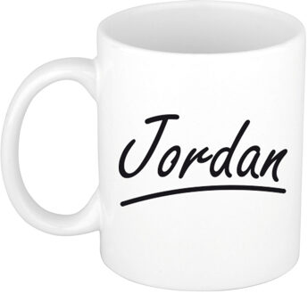 Bellatio Decorations Jordan Naam koffiemok - beker - met sierlijke letters - wit - 300 ml - Cadeau - Heren