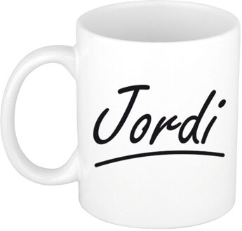 Bellatio Decorations Jordi Naam koffiemok - beker - met sierlijke letters - wit - 300 ml - Cadeau - Heren