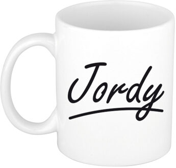 Bellatio Decorations Jordy Naam koffiemok - beker - met sierlijke letters - wit - 300 ml - Cadeau - Heren
