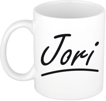 Bellatio Decorations Jori Naam koffiemok - beker - met sierlijke letters - wit - 300 ml - Cadeau - Heren