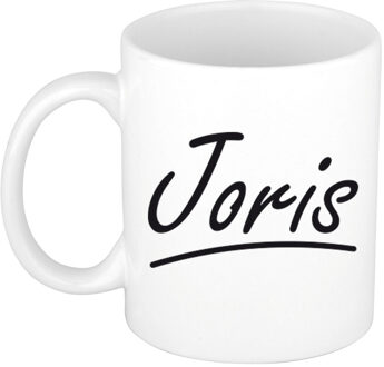 Bellatio Decorations Joris Naam koffiemok - beker - met sierlijke letters - wit - 300 ml - Cadeau - Heren