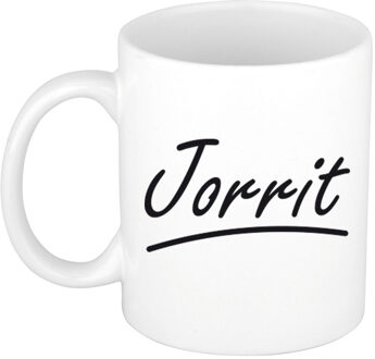 Bellatio Decorations Jorrit Naam koffiemok - beker - met sierlijke letters - wit - 300 ml - Cadeau - Heren