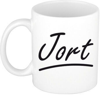 Bellatio Decorations Jort Naam koffiemok - beker - met sierlijke letters - wit - 300 ml - Cadeau - Heren
