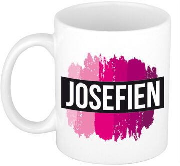 Bellatio Decorations Josefien naam cadeau koffie mok - beker - met roze verfstrepen - Cadeau collega - moederdag