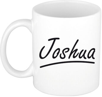 Bellatio Decorations Joshua Naam koffiemok - beker - met sierlijke letters - wit - 300 ml - Cadeau - Heren
