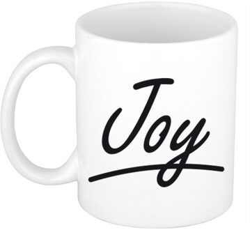 Bellatio Decorations Joy Naam koffiemok - beker - met sierlijke letters - wit - 300 ml - Cadeau - Dames