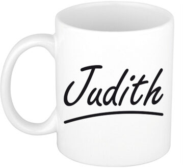 Bellatio Decorations Judith Naam koffiemok - beker - met sierlijke letters - wit - 300 ml - Cadeau - Dames