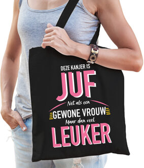 Bellatio Decorations Juf / gewone vrouw fun kado tas zwart dames voor lerares / onderwijzeres - Feest Boodschappentassen