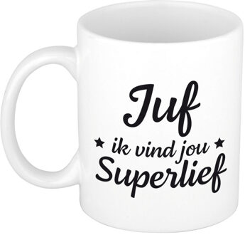 Bellatio Decorations Juf ik vind jou super lief cadeau mok / beker wit 300 ml - Cadeau mokken - feest mokken