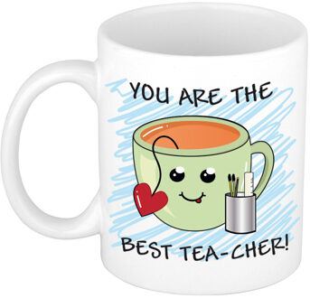 Bellatio Decorations Juf/meester cadeau mok - groen - Smile Emoticon met hartje - grappig - keramiek - 300 ml