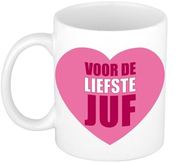 Bellatio Decorations Juffrouw cadeau mok / beker voor de liefste juf 300 ml - feest mokken Blauw