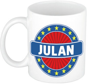 Bellatio Decorations Julan voornaam koffiemok - beker - wit/blauw - 300 ml - Cadeau - Heren - Collega - Vaderdag