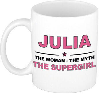 Bellatio Decorations Julia cadeau mok - Woman Myth Supergirl - naam koffiemok - 300 ml - collega - moederdag Oudroze
