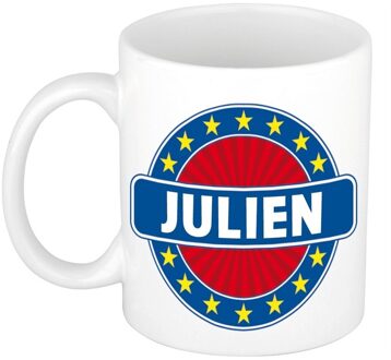 Bellatio Decorations Julien voornaam koffiemok - beker - wit/blauw - 300 ml - Cadeau - Heren - Collega - Vaderdag Multi