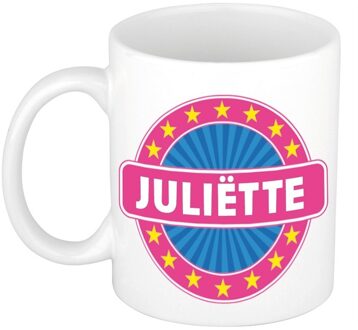 Bellatio Decorations Juliette voornaam koffiemok - beker - wit/roze - 300 ml - Cadeau - Dames - Collega - Moederdag