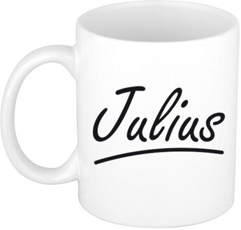Bellatio Decorations Julius Naam koffiemok - beker - met sierlijke letters - wit - 300 ml - Cadeau - Heren