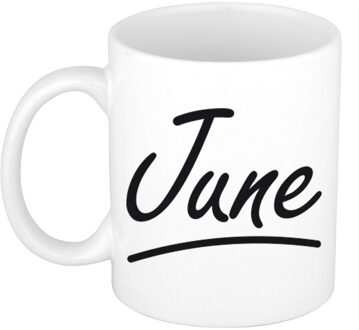 Bellatio Decorations June Naam koffiemok - beker - met sierlijke letters - wit - 300 ml - Cadeau - Dames