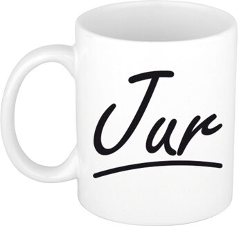 Bellatio Decorations Jur Naam koffiemok - beker - met sierlijke letters - wit - 300 ml - Cadeau - Heren