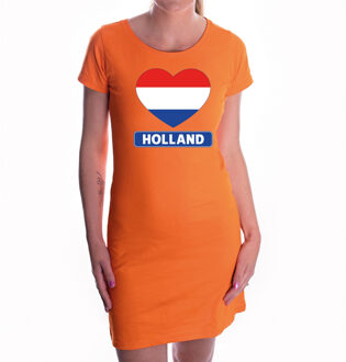 Bellatio Decorations Jurk oranje I love Holland hartje voor dames