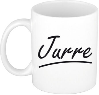 Bellatio Decorations Jurre Naam koffiemok - beker - met sierlijke letters - wit - 300 ml - Cadeau - Heren